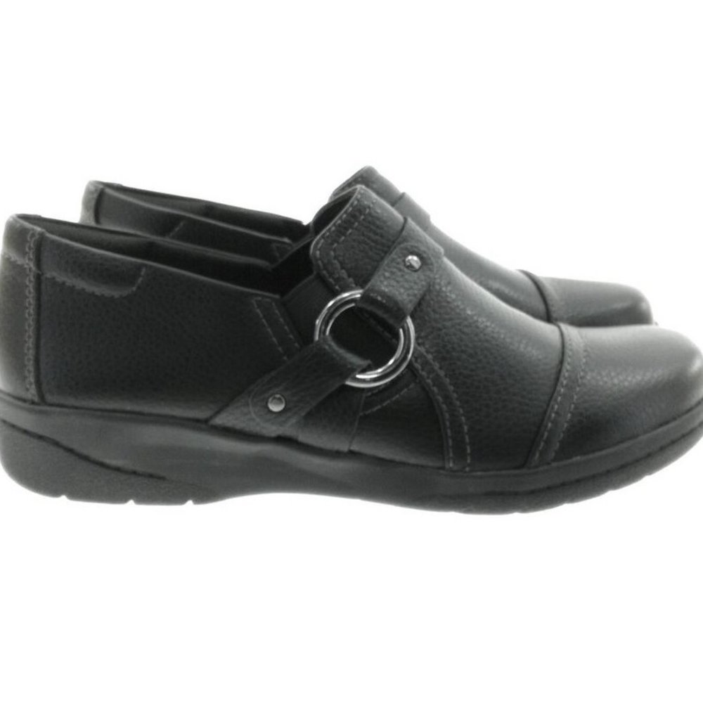 Collection by Clarks Women's Black Cheyn Fame Tumbled Leather Clogs Size 5 - Picture 3 of 4